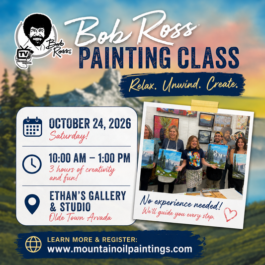 3-Hour Bob Ross® Wet-on-Wet Technique® Oil Painting Workshop Saturday, October 24, 2026 10am to 1pm