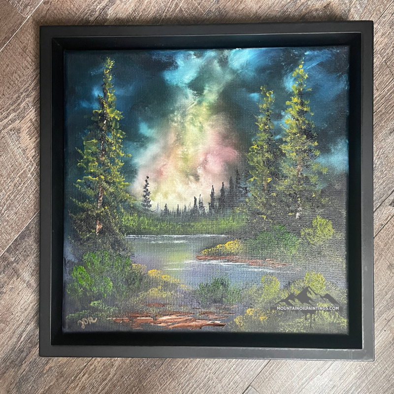 Lakeside Aurora Borealis oil painting on canvas