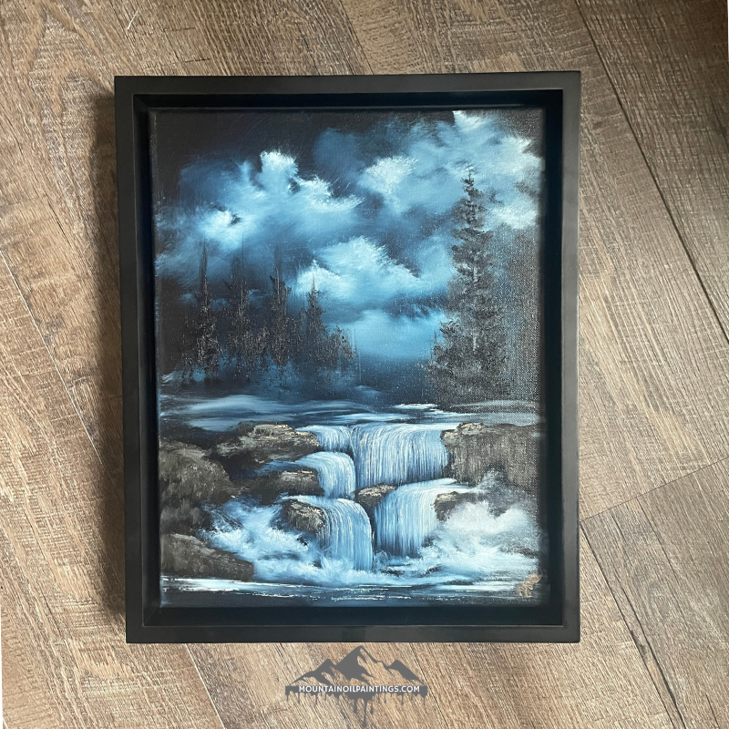 Moody Blues Waterfall Oil Painting on Canvas